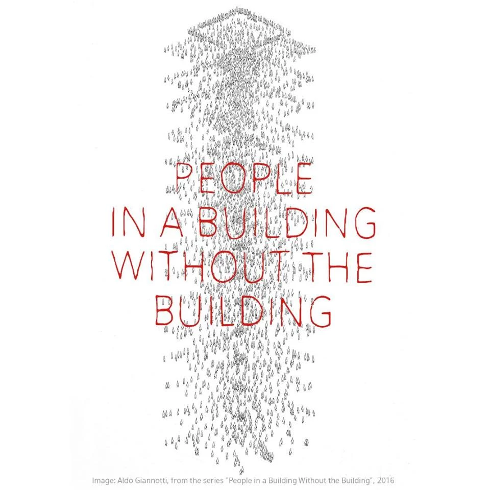 People in a building without the building